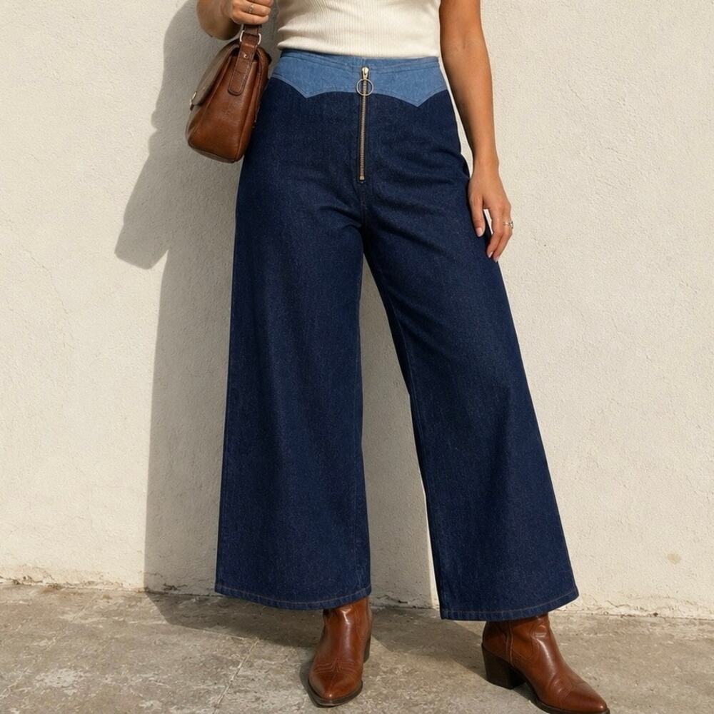 Lykke Wullf Jesse Two Tone Western Denim Wide Leg Pants Women’s L